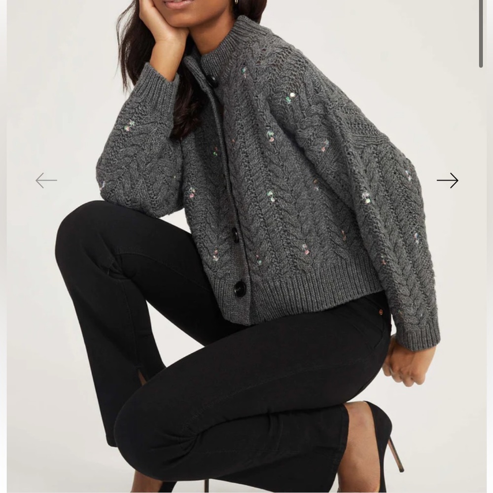 Something Navy Embellished Cableknit Cardigan